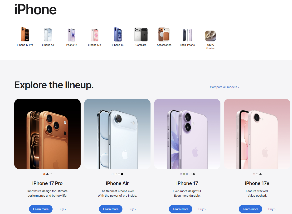 Modelos de iPhone en Apple Store.