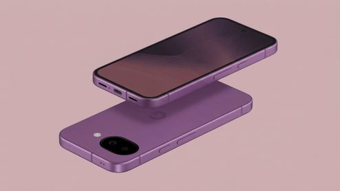 Renderización del Google Pixel 11a en color violeta mostrando el frontal, los laterales y el módulo de cámara trasera.