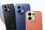 Vista trasera de tres smartphones Redmi 17 5G en colores negro, azul y coral mostrando el módulo de cámaras circular.