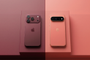 Comparativa visual trasera del iPhone 18 Pro en color granate y el Google Pixel 11 Pro en tono coral, mostrando sus respectivos módulos de cámara.