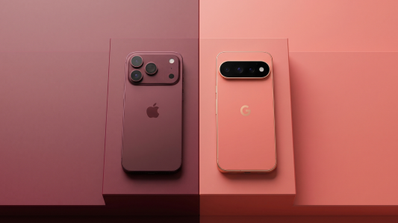 Comparativa visual trasera del iPhone 18 Pro en color granate y el Google Pixel 11 Pro en tono coral, mostrando sus respectivos módulos de cámara.