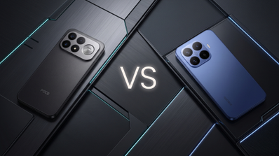 Comparativa visual de los módulos de cámara traseros del POCO F9 Ultra y el Xiaomi 17T Pro sobre fondo tecnológico.