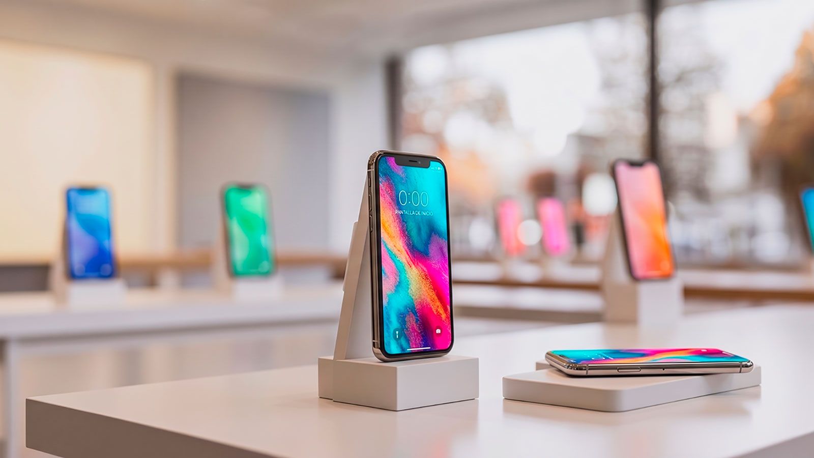 Una tienda con smartphones expuestos / Imagen generada con IA