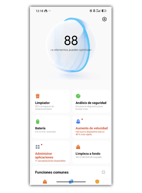 Interfaz principal de la aplicación Seguridad de Xiaomi mostrando el estado del sistema y accesos directos de optimización.