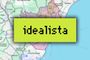 Logotipo de idealista sobre un mapa de búsqueda de viviendas en una zona costera.