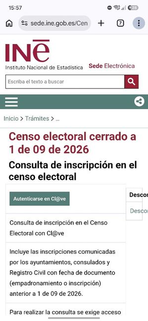 Sitio web del Instituto Nacional de Estadística para la consulta de inscripción en el censo electoral de 2026.