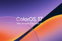 Logotipo de ColorOS 17 sobre fondo abstracto de tonos púrpuras y naranjas con el eslogan Silky Smooth, Flow with AI.