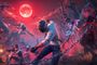 Personajes de PUBG Mobile en una batalla nocturna bajo una luna roja contra criaturas fantásticas.