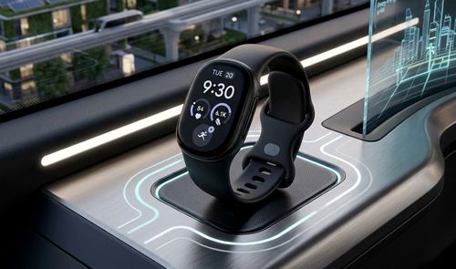 Fitbit Edge sobre una mesa con luces futuristas