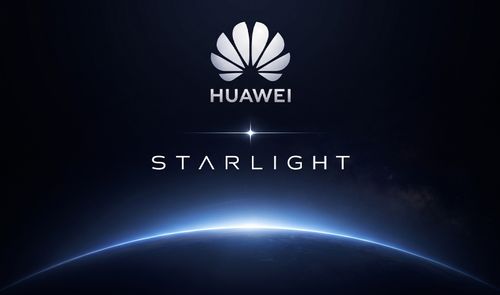 Logotipo de Huawei y texto Starlight sobre una representación del horizonte terrestre desde el espacio.