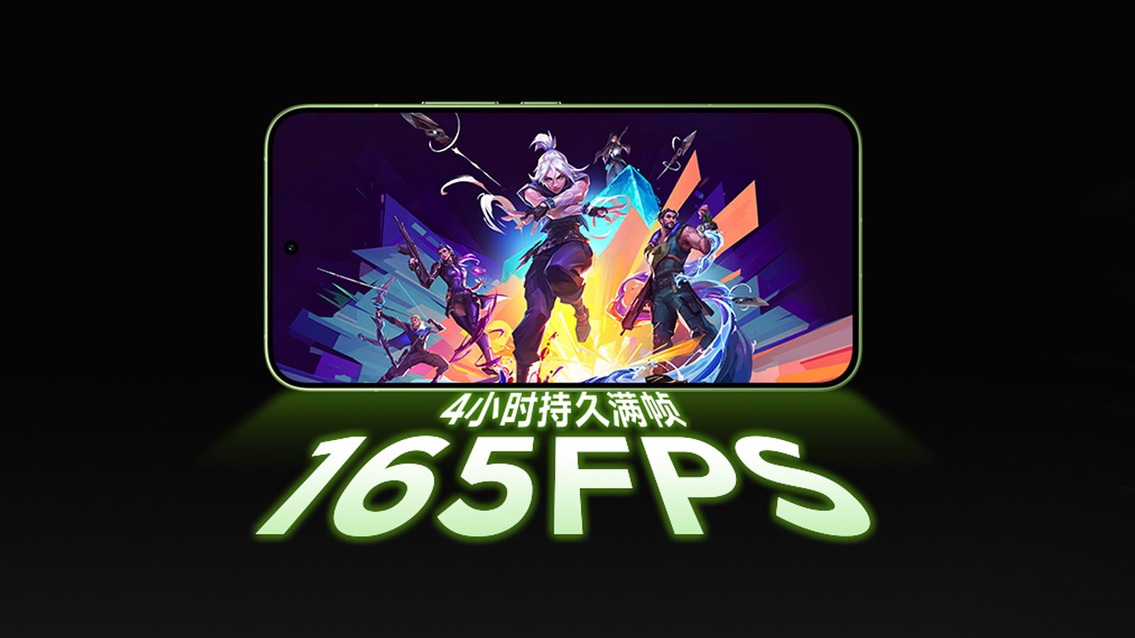 Pantalla frontal de un Redmi-K100 mostrando un videojuego con la cifra 165 FPS en primer plano.