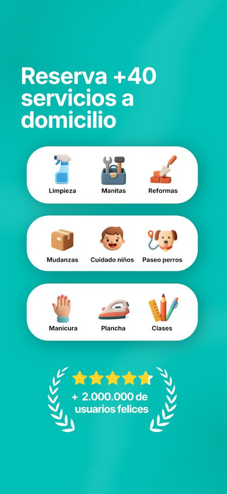 Menú de categorías de servicios a domicilio en la aplicación Webel.