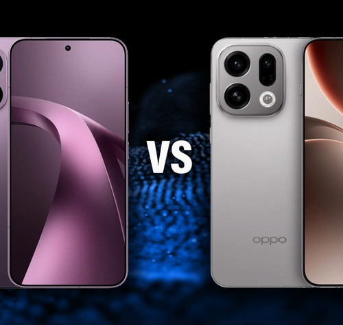 Comparativa visual entre el Xiaomi 17T Pro y el OPPO Find X9 mostrando sus módulos de cámara y pantallas frontales.