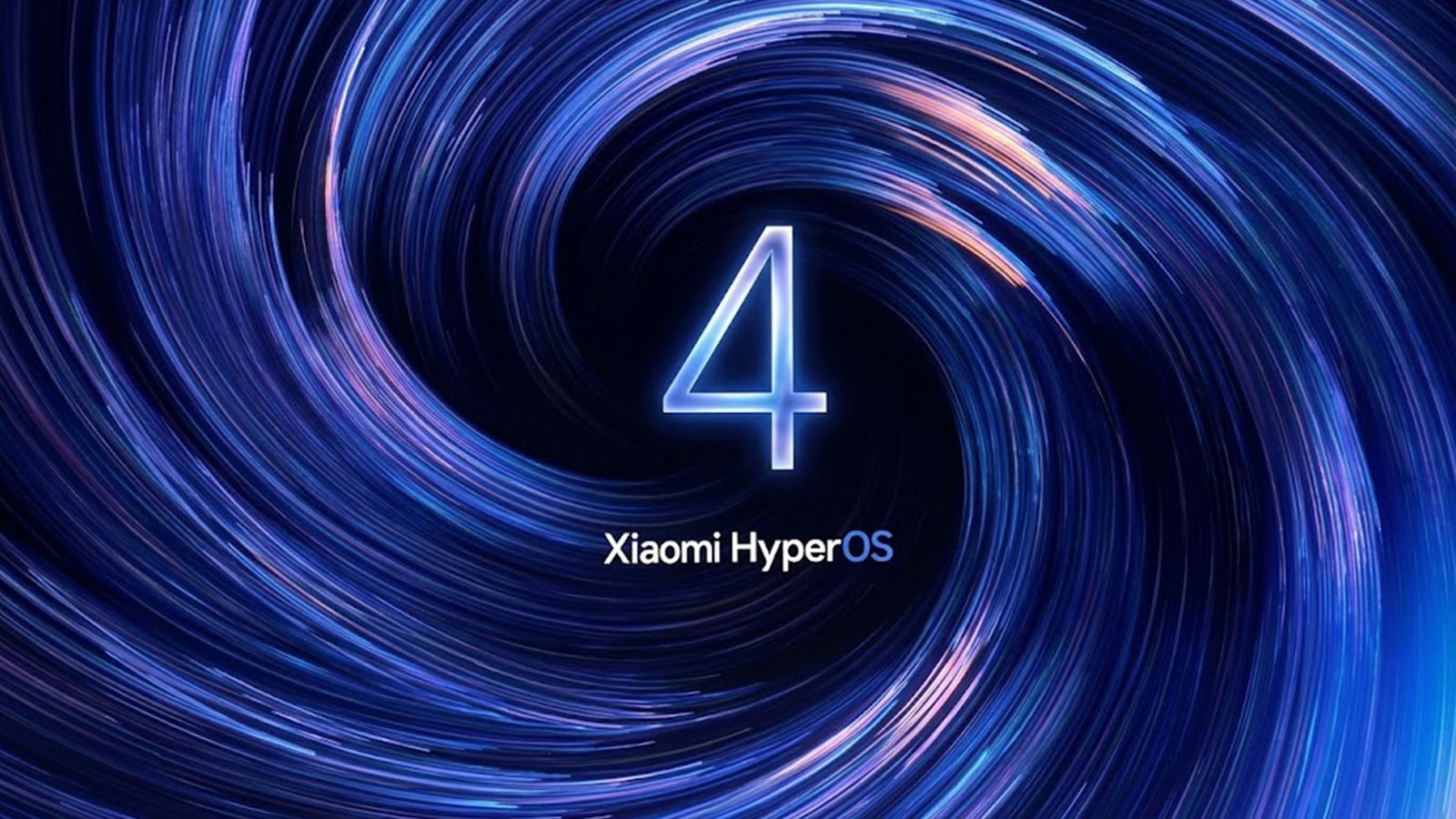 Logotipo numérico 4 sobre fondo de espiral azul con el texto Xiaomi HyperOS.