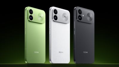 Tres teléfonos Redmi-K100 en color verde, blanco y gris oscuro alineados de perfil.