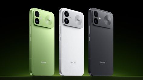 Tres teléfonos Redmi-K100 en color verde, blanco y gris oscuro alineados de perfil.