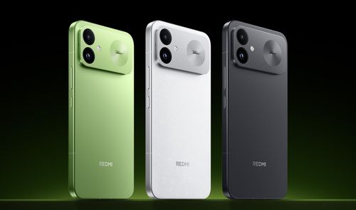 Tres teléfonos Redmi-K100 en color verde, blanco y gris oscuro alineados de perfil.