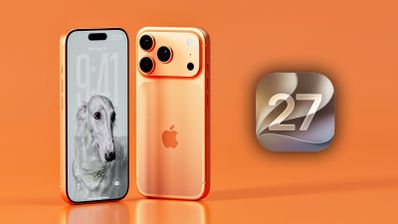 Parte delantera y trasera de un iPhone 17 Pro en color titanio dorado junto a un icono con el número 27.