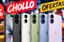 Varios modelos de iPhone 17 en colores negro, blanco, verde, azul y violeta con carteles de oferta y chollo.