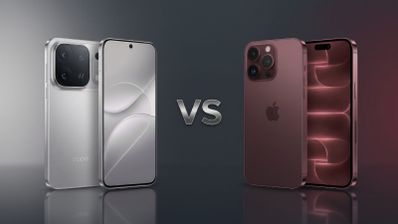 Comparativa visual entre el OPPO Find X10 Pro Max en color plata y el iPhone 18 Pro Max en tono rojizo.