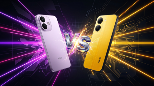 Comparativa visual entre el Redmi Note 17 Pro en color violeta y el POCO X8 Pro en color amarillo, separados por un logotipo de VS en un entorno gráfico de circuitos.