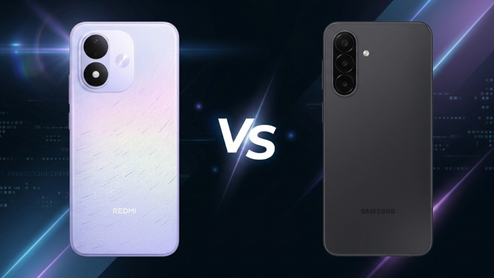 Comparativa visual de las partes traseras de un Redmi Note 17 en color degradado y un Samsung Galaxy A18 en color negro.