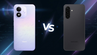 Comparativa visual de las partes traseras de un Redmi Note 17 en color degradado y un Samsung Galaxy A18 en color negro.