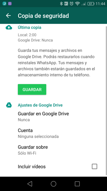 Copias de seguridad en WhatsApp