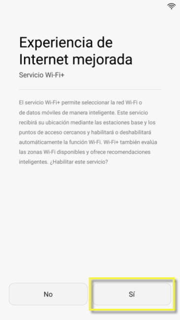 la configuración inicial del Honor 8 Wi-Fi +