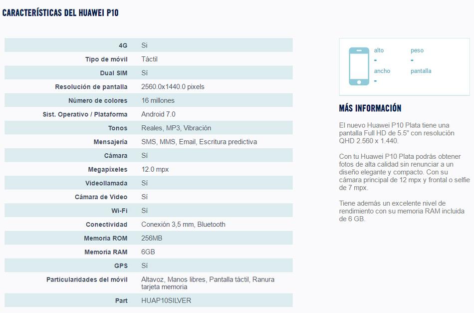 Características del Huawei P10