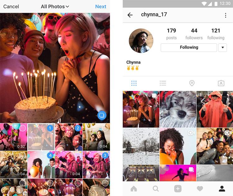 Actualización de Instagram con la nueva función de subida múltiple de 10 fotos