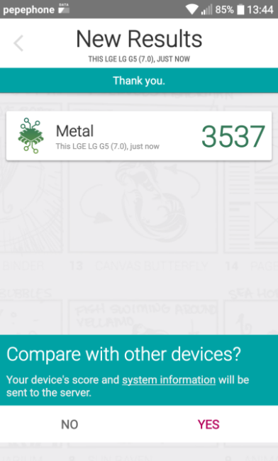 Benchmarks del LG G5 con Android 7 Vellamo Metal