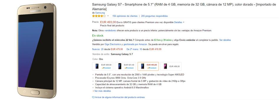 Precio del Samsung Galaxy S7 en Amazon