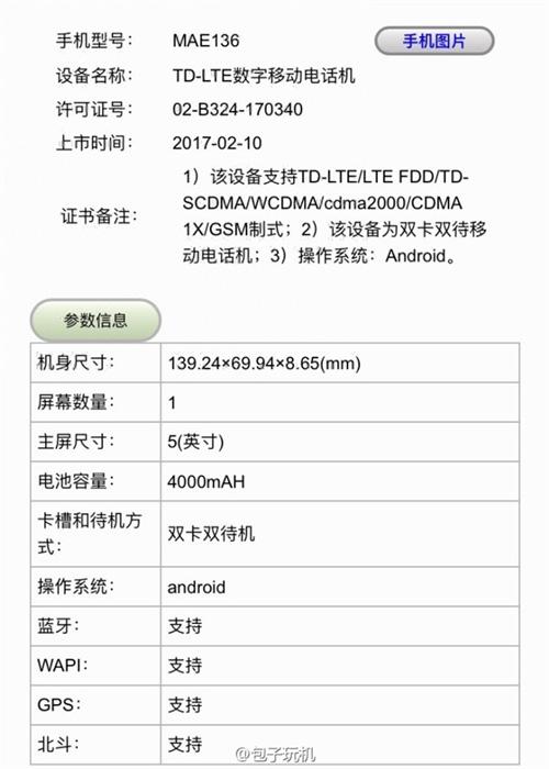 Ficha técnica con las características del Xiaomi Redmi 5