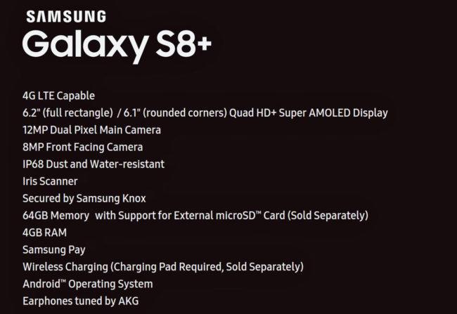características completas del Samsung Galaxy s8+
