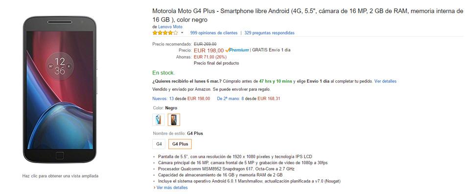 Oferta del Moto G4 Plus en Amazon