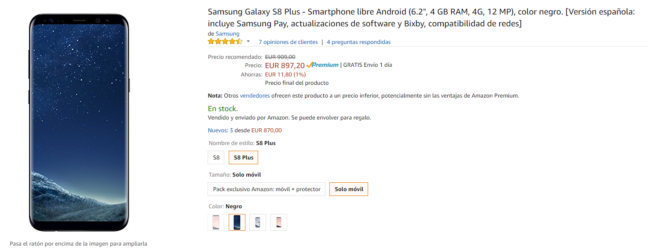 Samsung Galaxy S8+ en Amazon