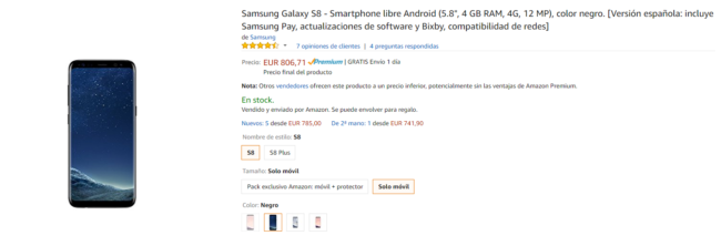 Samsung Galaxy S8 en Amazon