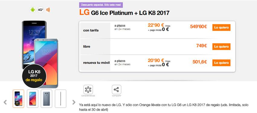 Precio del LG G6 en Orange con regalo