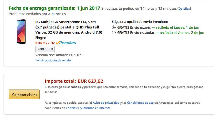 Precio del LG G6 comprado con Amazon Premium