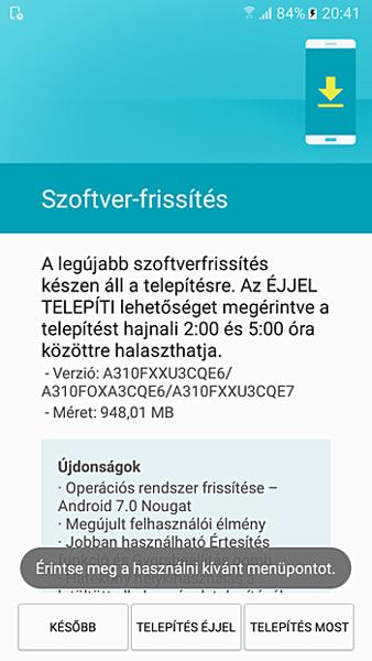Captura con información sobre la actualización de los Samsung Galaxy A3 2016 con Android Nougat