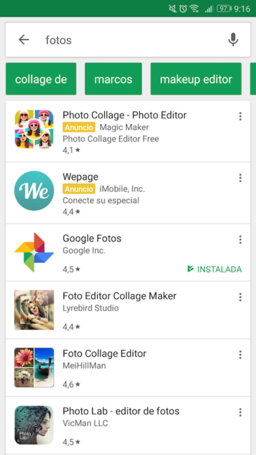 sugerencias en google Play Store