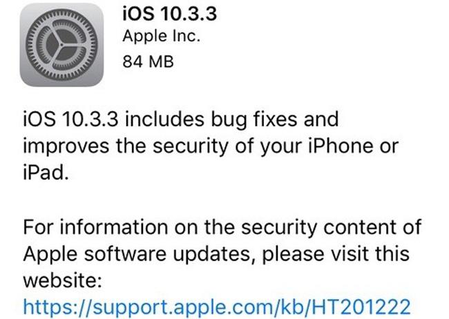 Actualización para iPhone y iPad en forma de iOS 10.3.3