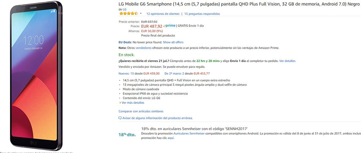 Precio del LG G6 en Amazon