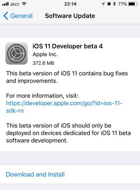 Actualización OTA con iOS 11 Beta 4
