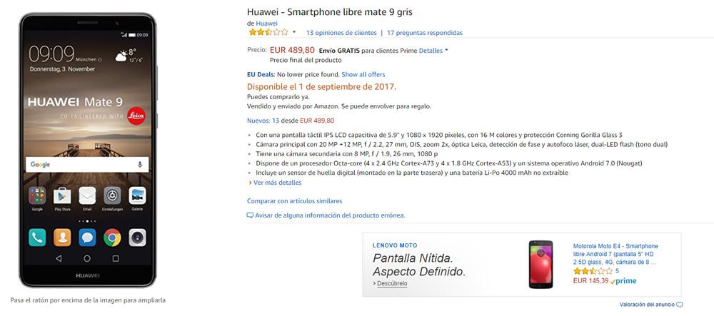 Precio del Huawei Mate 9 en Amazon