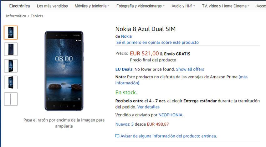 Precio del Nokia 8 en Amazon