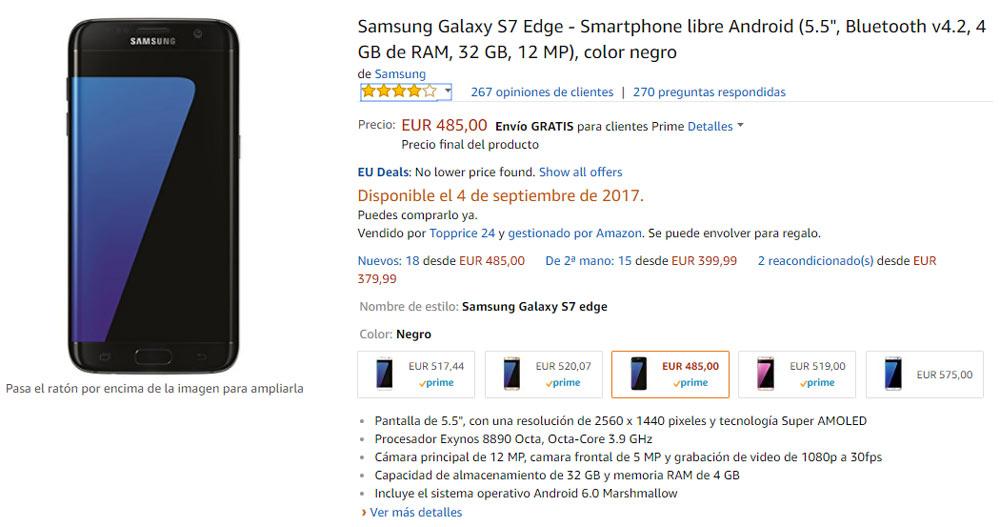Descuento en el precio del Samsung Galaxy S7 Edge en Amazon