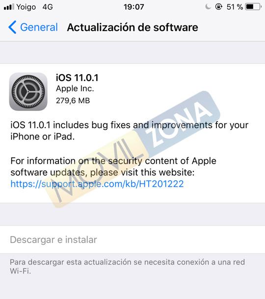Actualización OTA con iOS 11.0.1