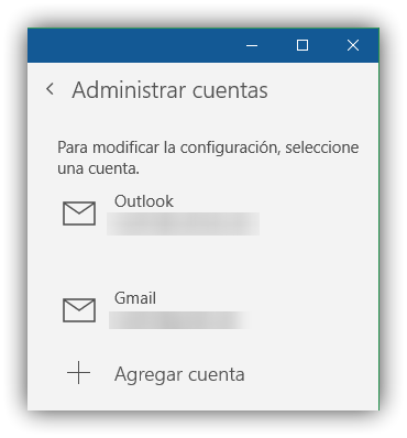 Administrar cuentas Calendario y Correo Windows 10